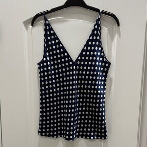 J. Crew Navy and White Polka Dot Silk Camisole